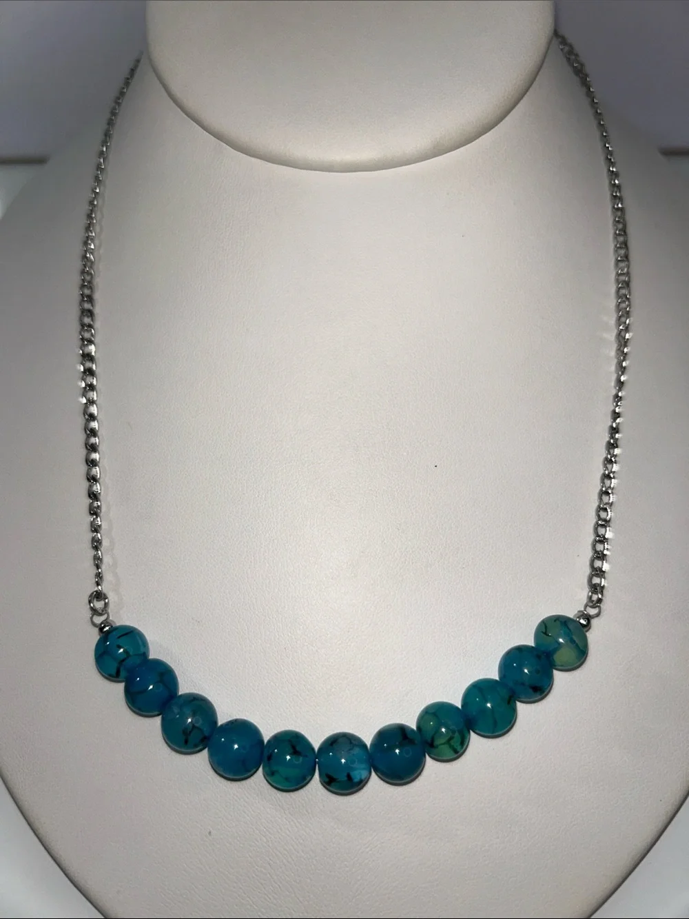 New Artisan Handmade Genuine Blue Dragon Vein Gemstone Stainless Steel Necklace
